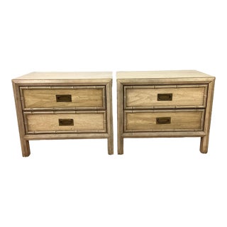 Vintage 1970s Mid Century Modern Faux Bamboo Nightstands, a Pair For Sale