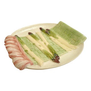 Mid-Century Modern Asparagus Serving Dish in French Barbotine Earthenware from Keller & Guérin, 1940s For Sale