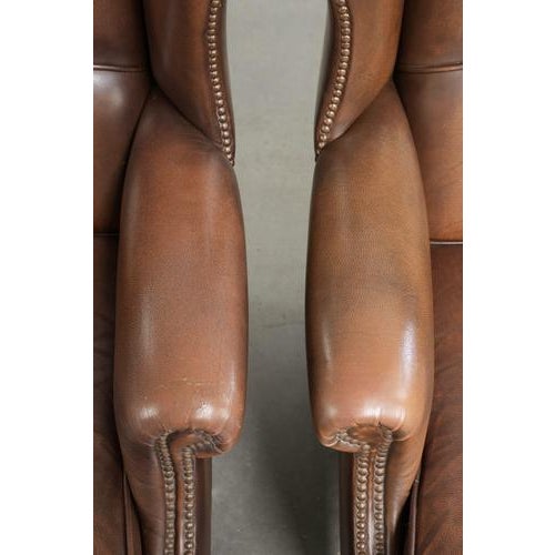 Brown English Cowhide Wing Armchairs, Set of 2 For Sale - Image 8 of 15