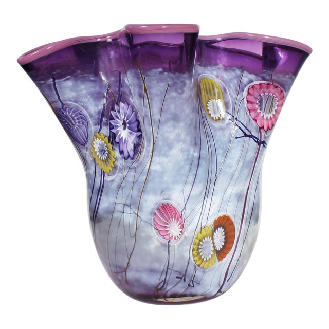 Paul Allen Counts Signed Art Glass Purple Murrini Vase Chairish