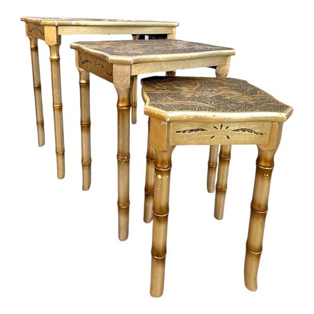 Vintage Faux Bamboo Monkey Nesting Tables – Set of Three For Sale - Image 4 of 9