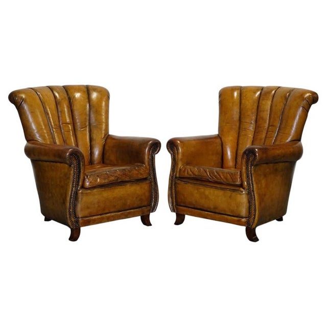 Vintage Art Deco Style Hand Dyed Leather Shell Chairs, Set of 2 For Sale - Image 17 of 17