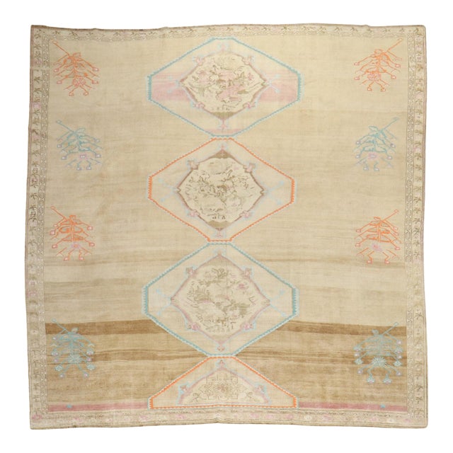 Vintage Turkish Room Size Square Rug - 10'6" x 11'9" For Sale