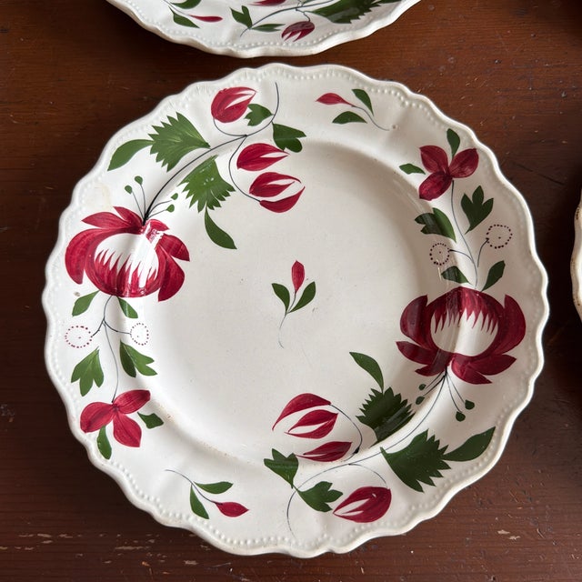 A Very Nice Set of 7 of Antique Staffordshire Early Adam’s Rose Plates, Circa 1830 For Sale - Image 10 of 12