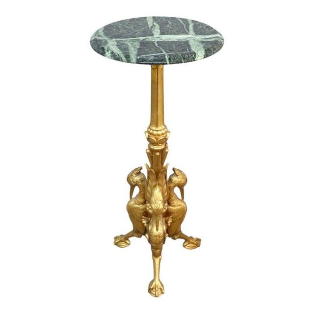 Late 19th Century Aesthetic Movement Figural Heron Carved Gilt Wood Marble Top Side Stand C1880 For Sale - Image 5 of 14
