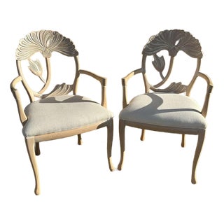 Pair of Vintage Lotus Leaf Carved Wood Armchairs, in the Manner of Phyllis Morris For Sale