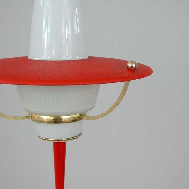 Italian Red Lantern in Milk Glass & Brass, 1950s For Sale - Image 10 of 17