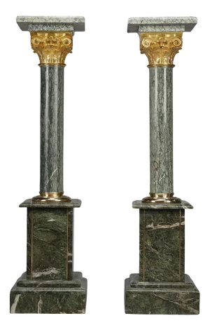 Green Estours Marble Columns with Corinthian Capitals, 1900, Set of 2