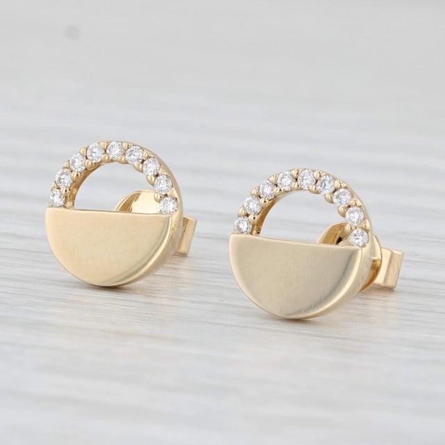 Art Deco New Small 0.12ctw Diamond Circle Stud Earrings 14k Yellow Gold - 2 Pieces For Sale - Image 3 of 6