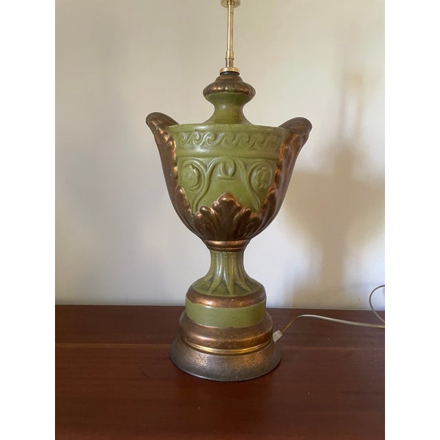 Large Bronze-Green Ceramic Lamp, 1950s For Sale - Image 4 of 18