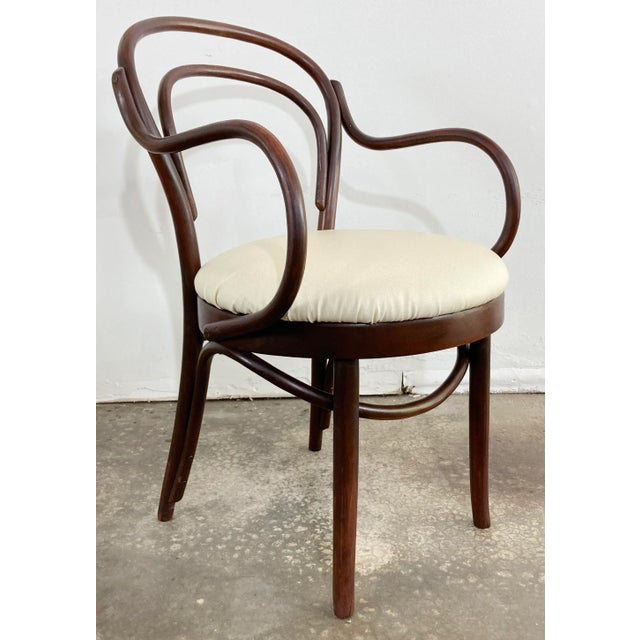 Antique Bentwood Arm Chairs With Leather Seats, Set of 4 For Sale - Image 4 of 12