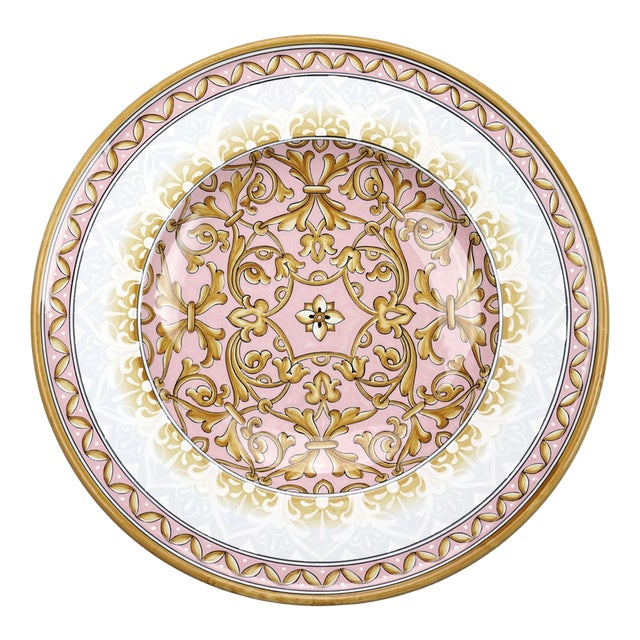 Pink Damask Plate by Deblona For Sale