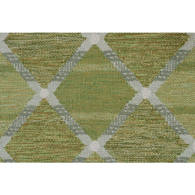 Rug & Kilim’s Scandinavian Style Custom Kilim in Green and Gray Lattice Pattern - 12x18 For Sale In New York - Image 6 of 7