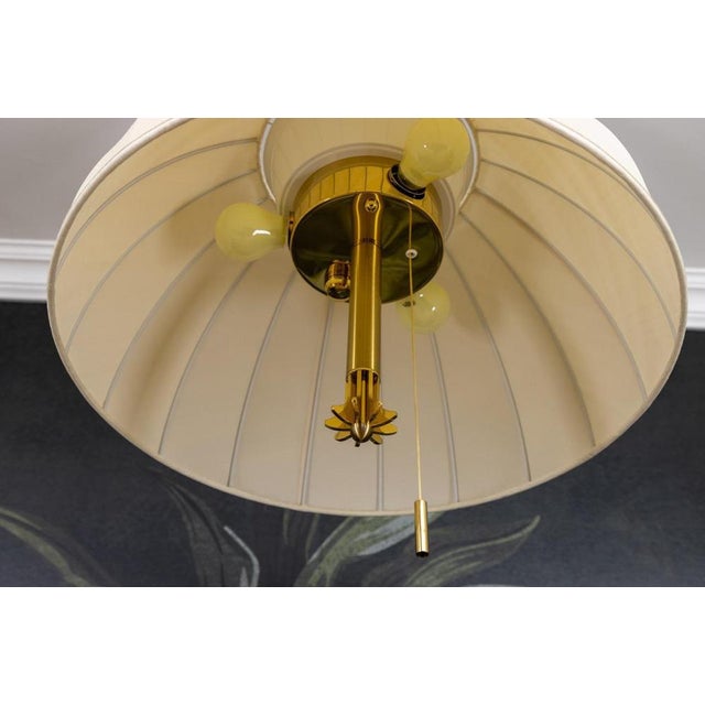 1980s Large Brass and Fabric Lampshade Five-Light Adjustable Height Pendant Lamp, 1980s For Sale - Image 5 of 18