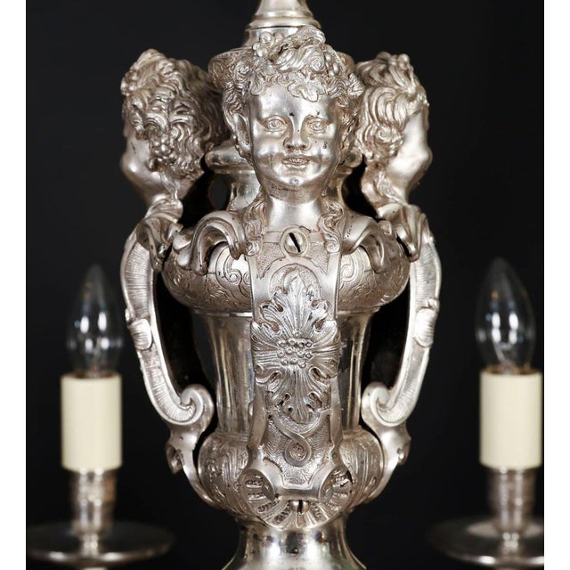 Rococo Antique English Silver-Plated Chandelier, 1920s For Sale - Image 3 of 16