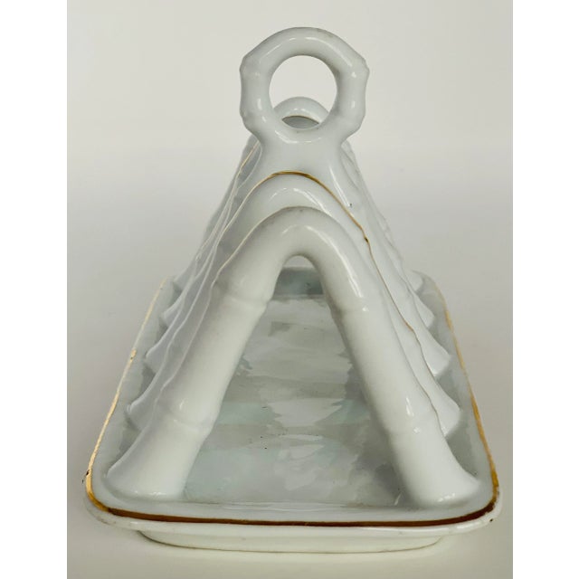 American Antique Ceramic Faux Bamboo 4 Slot Toast Rack/Letter or Napkin Holder With Gold Accents For Sale - Image 3 of 11