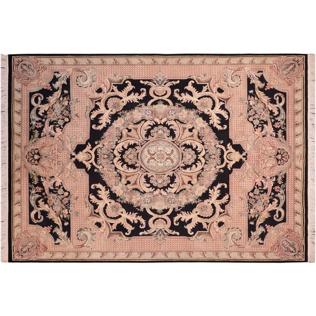 Black Art Nouveau Savonnerie Pak-Persian Black/Rust Wool Rug - 8'1'' X 10'4'' For Sale - Image 8 of 9