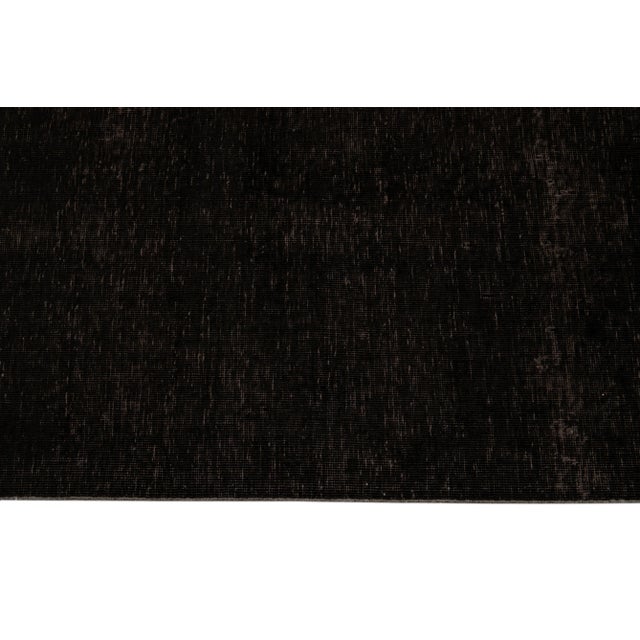 Brown Mid-20th Century Vintage Distressed Balck Overdyed Wool Rug For Sale - Image 8 of 13