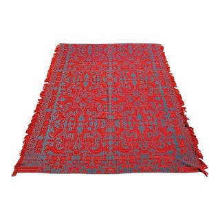 19thc Red & Blue Dated 1860 Coverlet From Pa. For Sale