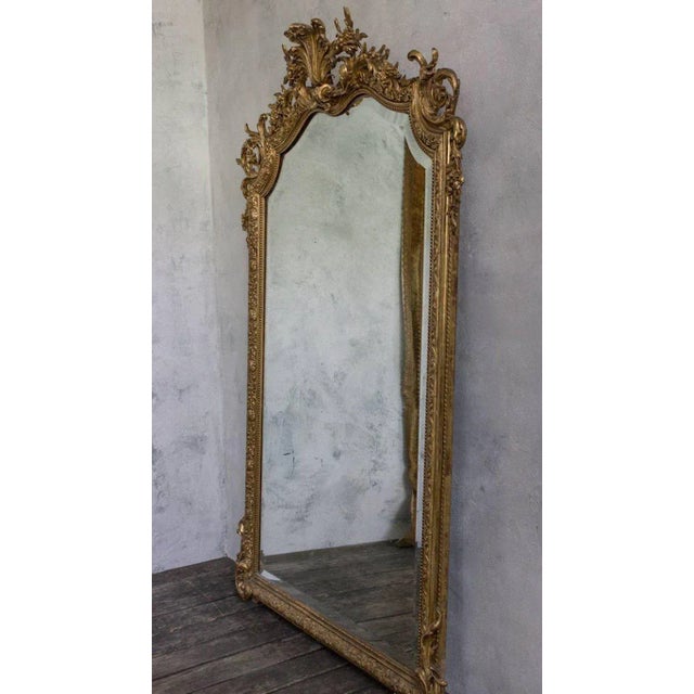 Baroque Large 19th Century French Baroque Style Carved Giltwood Beveled Mirror For Sale - Image 3 of 11