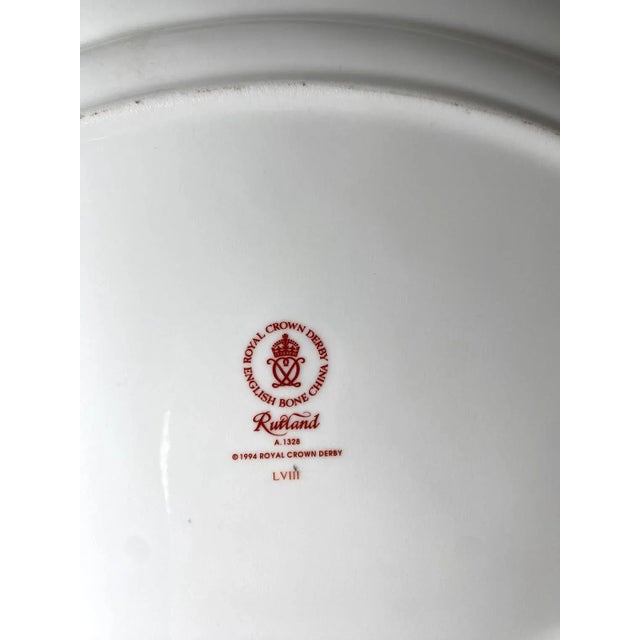 1990s Royal Crown Derby Rutland Oval Serving Platter - Blue & Rust Flowers, Gold Lattice Design, Gold Trim For Sale - Image 9 of 9