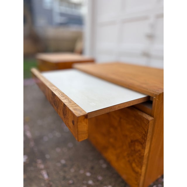 Wood 1970s Mid-Century Burl Wood Nightstands by Lane - A Pair For Sale - Image 7 of 12