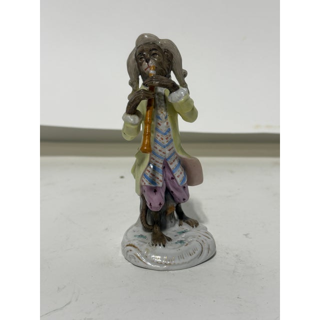 Art Nouveau Meissen Style Porcelain Monkey Band Flute Player For Sale - Image 3 of 9