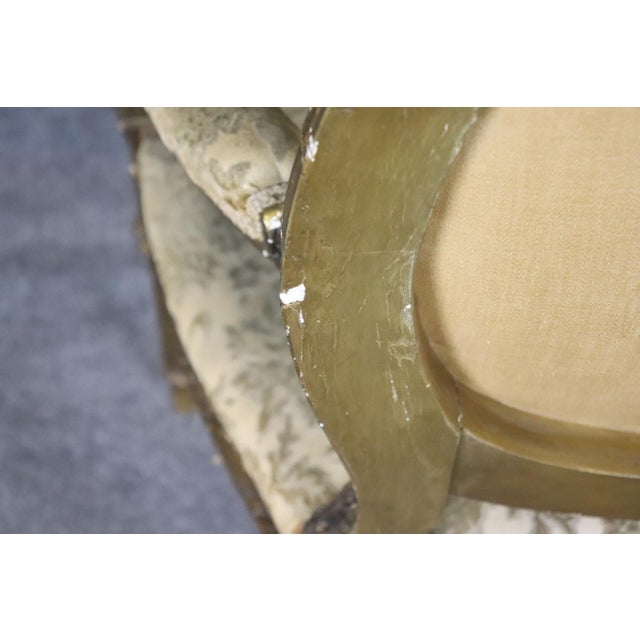Pair Louis XVI Gilt Frame Upholstered Armchairs For Sale - Image 9 of 12
