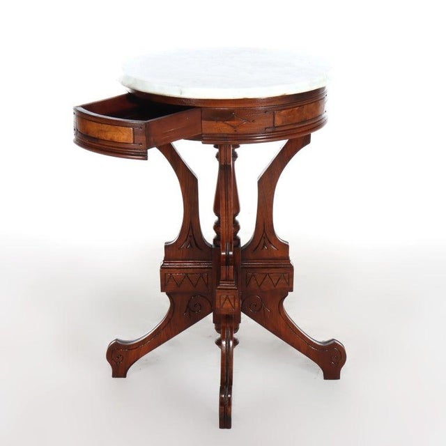 Antique Eastlake Walnut & Burl Marble Top Side Stand C1890 For Sale - Image 4 of 8