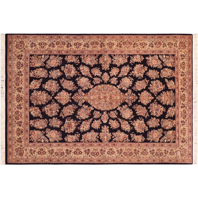 Blue Shabby Chic Medallion 1990's Pak-Persian Blue/Beige Wool Rug - 6'1'' X 9'1'' For Sale - Image 8 of 9