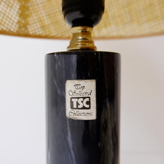 Table Lamp in Black Marble and Natural Raffia Lampshade For Sale - Image 10 of 12
