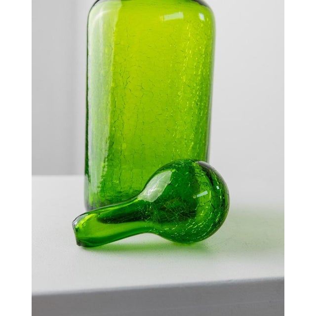 Glass Vintage Green Crackle Murano Glass Decanter and Glasses, Italy, 1960s, Set of 4 For Sale - Image 7 of 11