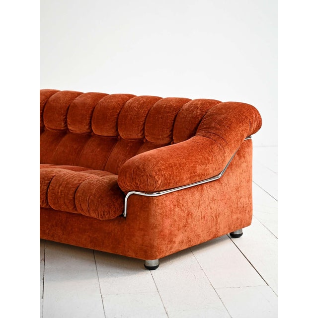 Vintage Rust-Colored Velvet Sofa with Metal Details, 1970s For Sale - Image 10 of 11