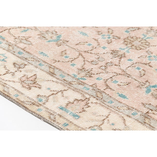 Turkish Mid 20th Century Muted Oushak Turkish Rug, Faded Peach and Teal Area Rug For Sale - Image 3 of 10