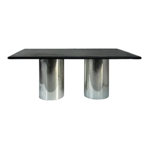 Brueton "Dt Drum" Double Pedestal Dining Table, Ebonized Wood Top
