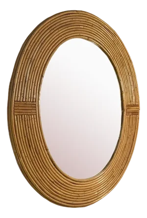 Woven Wicker Wall Mirror attributed to Adrien Audoux & Frida Minet, France, 1950s