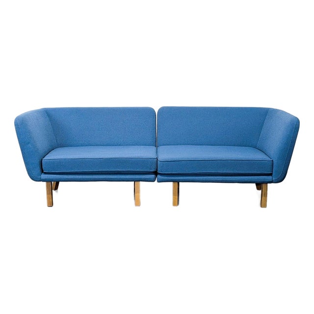 Knoll Rockwell Unscripted Modern Blue Sectional Sofa With Wood Legs For Sale