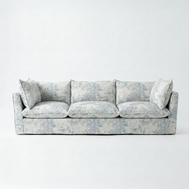 Sophie Conran Coco 4 Seater Sofa - Andrew Martin Midsummer Faded Blue with Knife Edge Cushion For Sale In Charlotte - Image 6 of 6