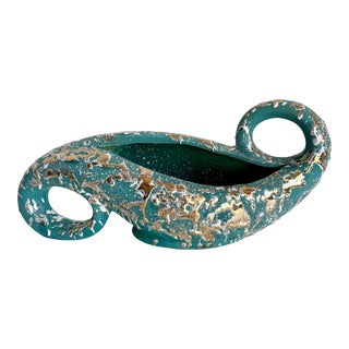 Vintage Usa Art Turquoise and Gold Pottery Bowl in Genie-Shape For Sale