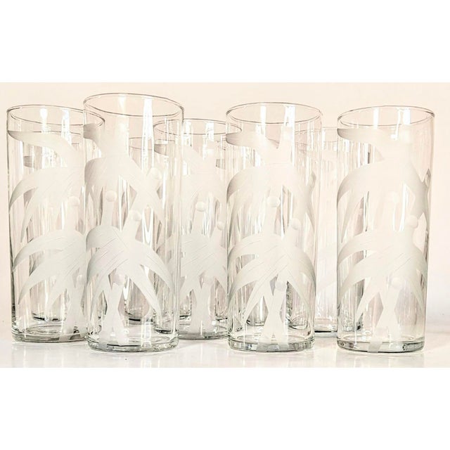 Mid 20th Century Handcut Frosted Bamboo Highballs- Set of Eight For Sale - Image 11 of 12