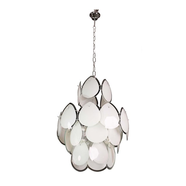 Vistosi White Murano Glass Teardrop-Shaped Discs Chandelier, Italy, 1970s For Sale