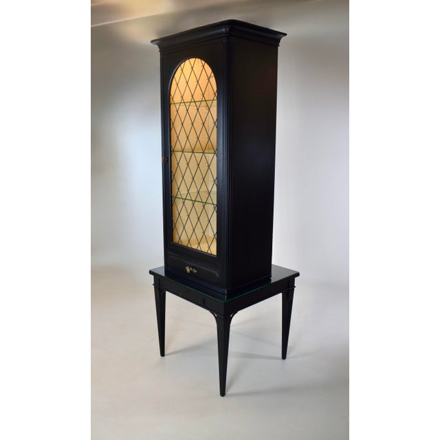 Louis XVI French Ebonized Bookcase Vitrine Cabinets, Baker Furniture, 1960's For Sale - Image 9 of 16