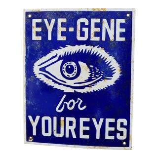 Vintage Enamel "Eyegene" Sign For Sale