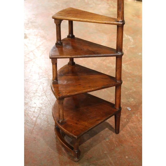 French 20th Century French Louis XIII Carved Walnut Library Spiral Step Ladder For Sale - Image 3 of 7