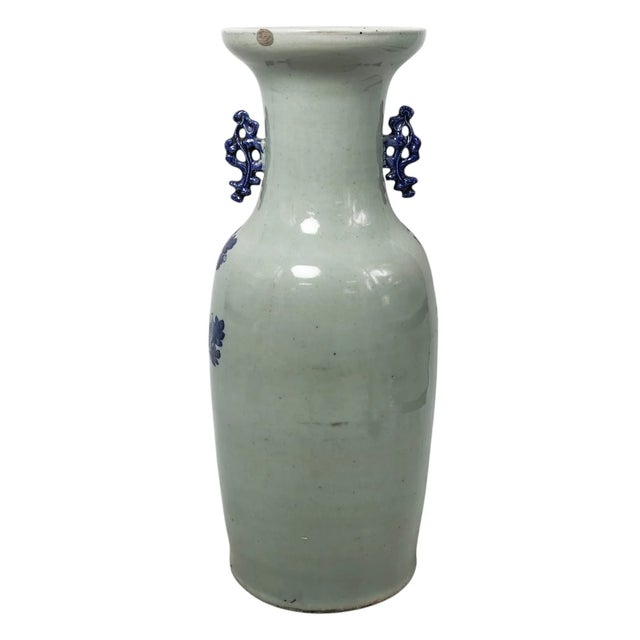19th C. Chinese Late Qing Dynasty Blue and White / Celadon Porcelain Vase With Phoenix Decoration For Sale - Image 4 of 7
