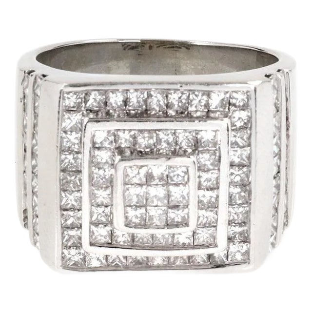 Men's Ring 4.00ct Princess Cut Diamond 14k Gold Graduated Large Ring For Sale