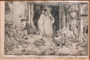 Philip Reisman, Judaica Etching Passover Seder Scene WPA Artist