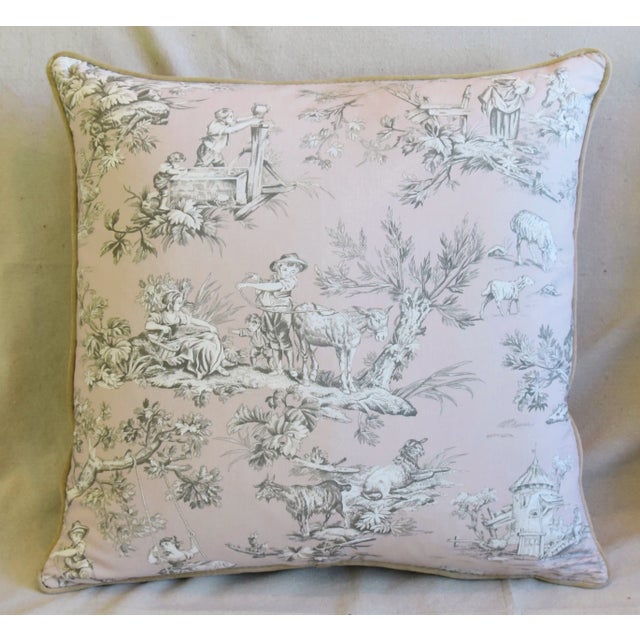 French Country Custom French Countryside Toile Feather/Down Pillows 24" Square - Pair For Sale - Image 3 of 10
