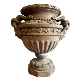 Large Antique Terracotta Vase Jardinière with Medusa Handle, 1600s For Sale