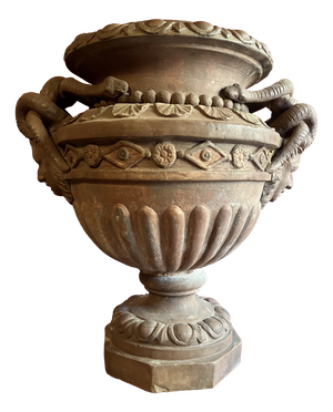Large Antique Terracotta Vase Jardinière with Medusa Handle, 1600s